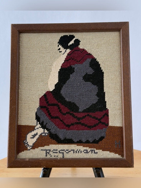 Hand Crafted Other - 1980 RC Gorman Native American Navajo Woman in a Blanket Needlepoint Art